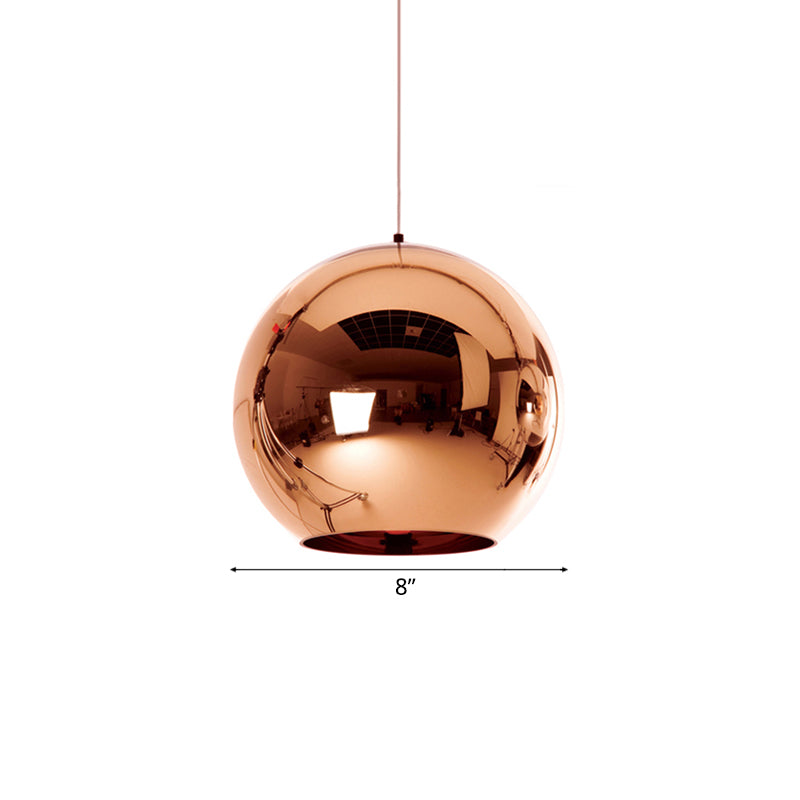 6"/8"/10"W Mirror Ball Pendant Lighting Contemporary Glass 1 Light Chrome/Gold/Rose Gold Hanging Ceiling Light Clearhalo 'Ceiling Lights' 'Glass shade' 'Glass' 'Modern Pendants' 'Modern' 'Pendant Lights' 'Pendants' Lighting' 118414