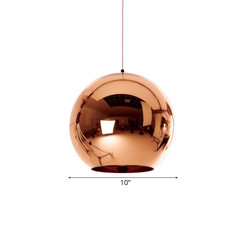 6"/8"/10"W Mirror Ball Pendant Lighting Contemporary Glass 1 Light Chrome/Gold/Rose Gold Hanging Ceiling Light Clearhalo 'Ceiling Lights' 'Glass shade' 'Glass' 'Modern Pendants' 'Modern' 'Pendant Lights' 'Pendants' Lighting' 118415