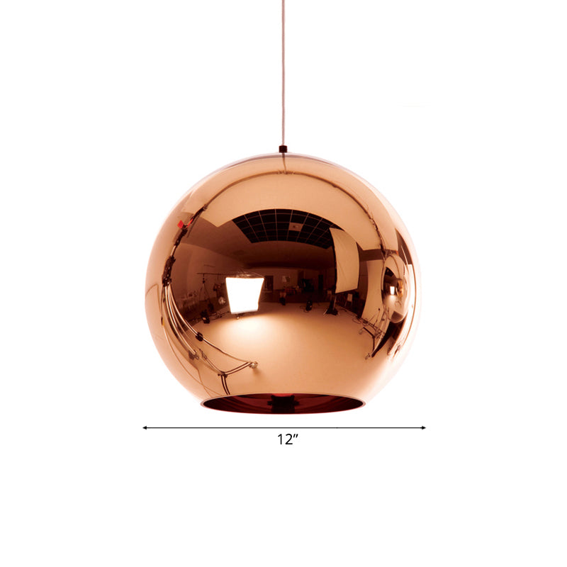 6"/8"/10"W Mirror Ball Pendant Lighting Contemporary Glass 1 Light Chrome/Gold/Rose Gold Hanging Ceiling Light Clearhalo 'Ceiling Lights' 'Glass shade' 'Glass' 'Modern Pendants' 'Modern' 'Pendant Lights' 'Pendants' Lighting' 118416