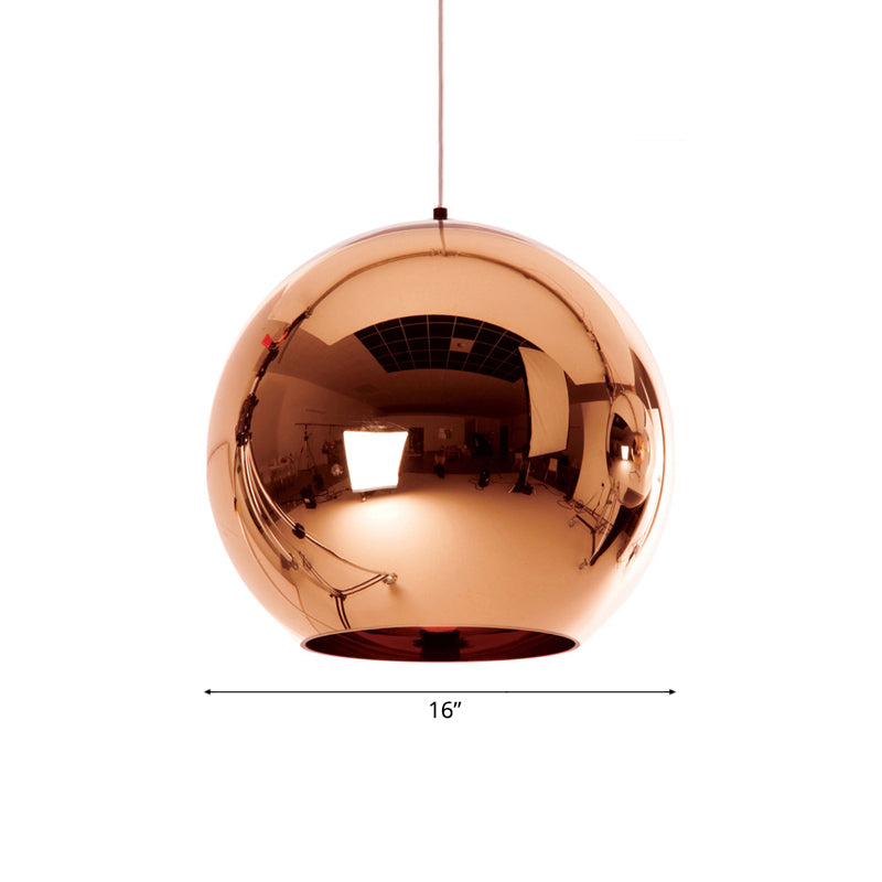 6"/8"/10"W Mirror Ball Pendant Lighting Contemporary Glass 1 Light Chrome/Gold/Rose Gold Hanging Ceiling Light Clearhalo 'Ceiling Lights' 'Glass shade' 'Glass' 'Modern Pendants' 'Modern' 'Pendant Lights' 'Pendants' Lighting' 118418