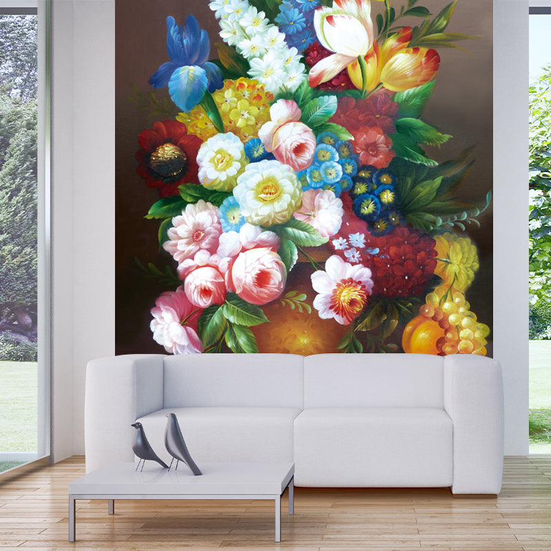 Still Life Flower Painting Murals Contemporary Waterproof Living Room Wall Decor, Size Optional Red-Yellow-Blue-Green Clearhalo 'Wall Decor' 'Wall Mural' 1184184