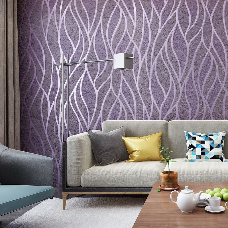 Minimalist 57.1-sq ft Wall Art Curvaceous Non-Pasted Wallpaper in Soft Color for Living Room Purple Clearhalo 'Modern wall decor' 'Modern' 'Wallpaper' Wall Decor' 1184874