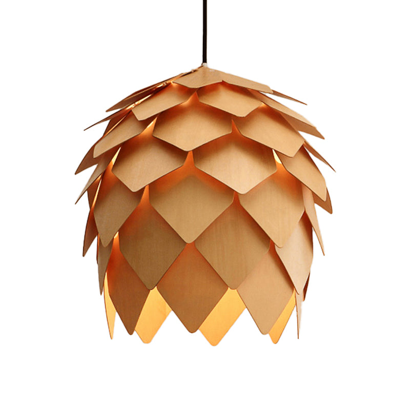 10"/12" W Pinecone Pendant Lighting Lodge Style Wood 1 Light Dining Room Adjustable Ceiling Light Fixture in Beige Clearhalo 'Ceiling Lights' 'Modern Pendants' 'Modern' 'Pendant Lights' 'Pendants' Lighting' 118545