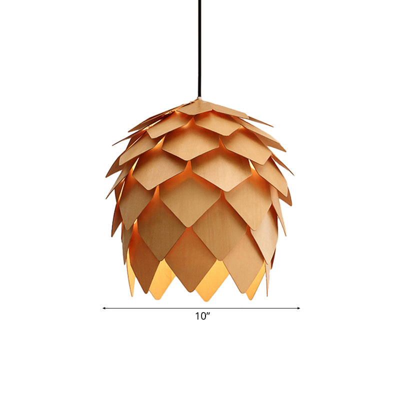 10"/12" W Pinecone Pendant Lighting Lodge Style Wood 1 Light Dining Room Adjustable Ceiling Light Fixture in Beige Clearhalo 'Ceiling Lights' 'Modern Pendants' 'Modern' 'Pendant Lights' 'Pendants' Lighting' 118546