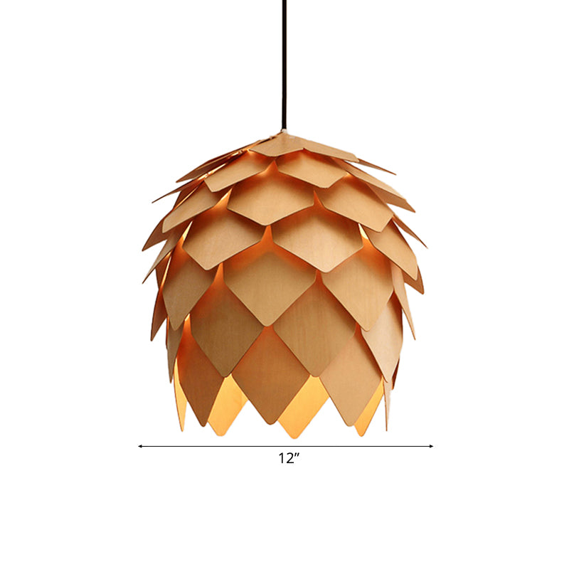 10"/12" W Pinecone Pendant Lighting Lodge Style Wood 1 Light Dining Room Adjustable Ceiling Light Fixture in Beige Clearhalo 'Ceiling Lights' 'Modern Pendants' 'Modern' 'Pendant Lights' 'Pendants' Lighting' 118547