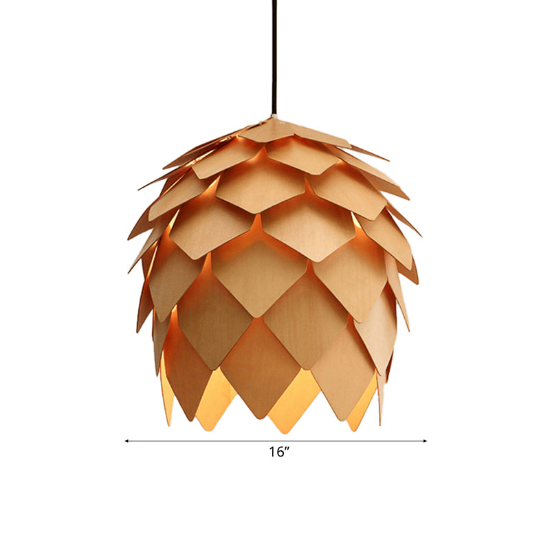 10"/12" W Pinecone Pendant Lighting Lodge Style Wood 1 Light Dining Room Adjustable Ceiling Light Fixture in Beige Clearhalo 'Ceiling Lights' 'Modern Pendants' 'Modern' 'Pendant Lights' 'Pendants' Lighting' 118548