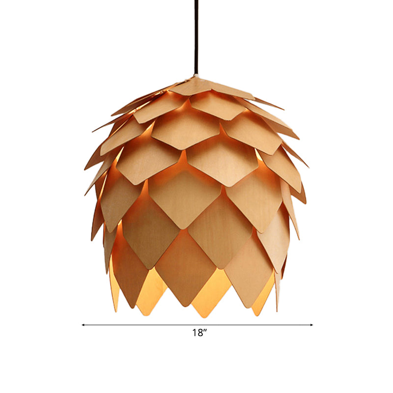 10"/12" W Pinecone Pendant Lighting Lodge Style Wood 1 Light Dining Room Adjustable Ceiling Light Fixture in Beige Clearhalo 'Ceiling Lights' 'Modern Pendants' 'Modern' 'Pendant Lights' 'Pendants' Lighting' 118549