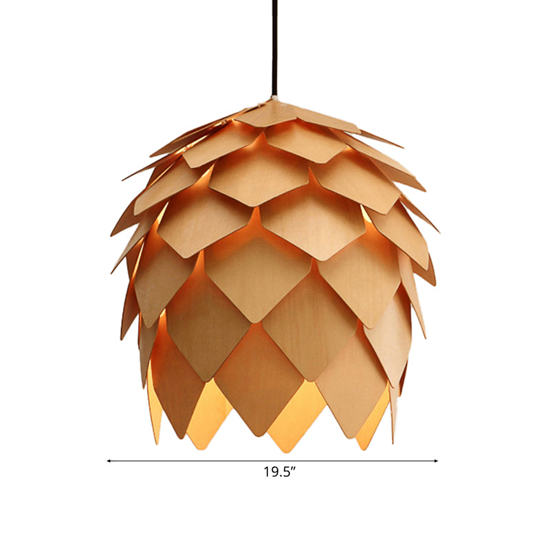 10"/12" W Pinecone Pendant Lighting Lodge Style Wood 1 Light Dining Room Adjustable Ceiling Light Fixture in Beige Clearhalo 'Ceiling Lights' 'Modern Pendants' 'Modern' 'Pendant Lights' 'Pendants' Lighting' 118550