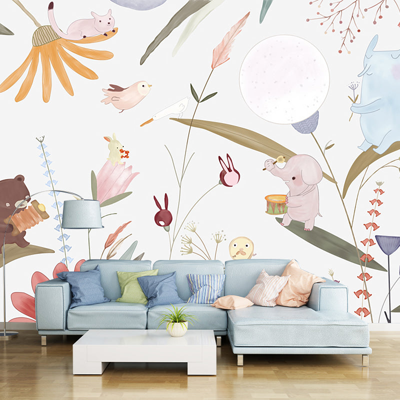 Whole Plant Wall Paper Murals for Kids Bedroom Leaves Wall Art in Blue and Yellow, Stain Resistant Clearhalo 'Wall Decor' 'Wall Mural' 1185670