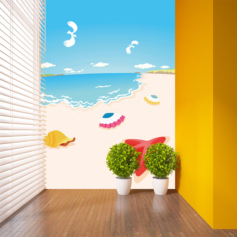 Large Coastal Painting Murals Colorful Non-Woven Wall Art for Nursery, Stain-Proof, Custom Size Red-Yellow-Blue Clearhalo 'Wall Decor' 'Wall Mural' 1185769