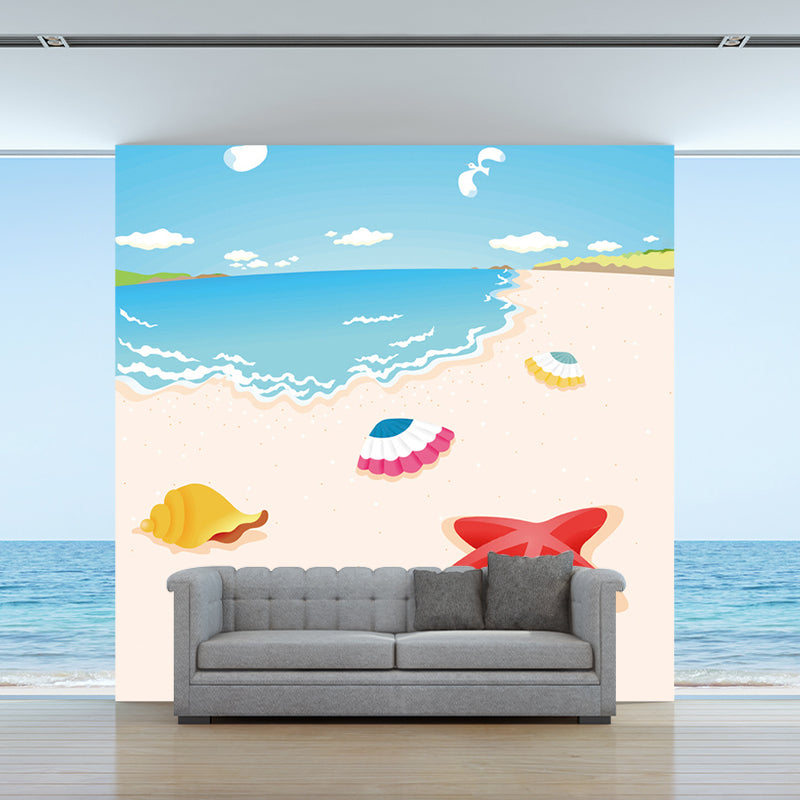 Large Coastal Painting Murals Colorful Non-Woven Wall Art for Nursery, Stain-Proof, Custom Size Clearhalo 'Wall Decor' 'Wall Mural' 1185770