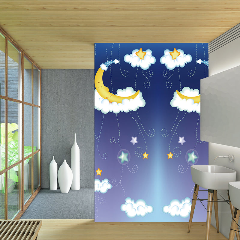 Cartoon Kids Wallpaper Murals with Moon-Star on Cloud Bed Pattern Yellow and Blue Wall Art Clearhalo 'Wall Decor' 'Wall Mural' 1185826