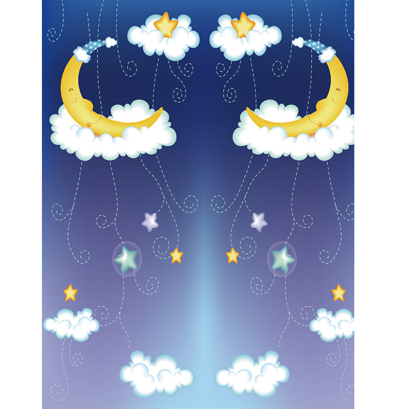 Cartoon Kids Wallpaper Murals with Moon-Star on Cloud Bed Pattern Yellow and Blue Wall Art Clearhalo 'Wall Decor' 'Wall Mural' 1185827