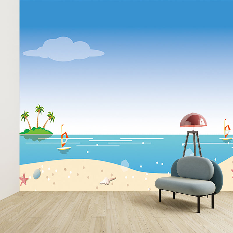 Beach Scenery Wall Mural Decal Childrens Art Smooth Wall Decor in Yellow-Blue, Non-Woven Clearhalo 'Wall Decor' 'Wall Mural' 1185856