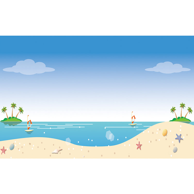 Beach Scenery Wall Mural Decal Childrens Art Smooth Wall Decor in Yellow-Blue, Non-Woven Clearhalo 'Wall Decor' 'Wall Mural' 1185857