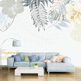 Tropix Watercolor Leaf Mural Wallpaper Grey-White Stain Resistant Wall Art for Home Clearhalo 'Wall Decor' 'Wall Mural' 1185880