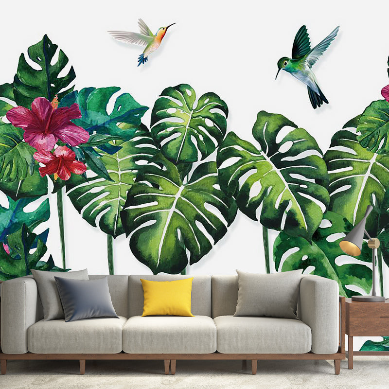 Tropical Monstera Plant Leaf Murals Purple-Green Stain Resistant Wall Art for Home Purple-Green Clearhalo 'Wall Decor' 'Wall Mural' 1185904