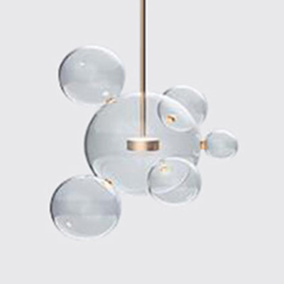 Clear Glass Ball Pendant Light Modernist 1/4/6 Lights Led Hanging Ceiling Lamp in Gold with Bubble Design 6 Gold Clearhalo 'Ceiling Lights' 'Glass shade' 'Glass' 'Modern Pendants' 'Modern' 'Pendant Lights' 'Pendants' Lighting' 118598