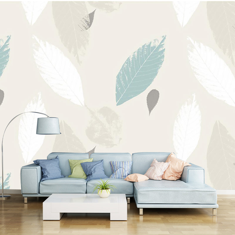 Blue and Yellow Leaves Murals for Wall Stain Resistant Modern Bedroom Wall Covering Clearhalo 'Wall Decor' 'Wall Mural' 1186021