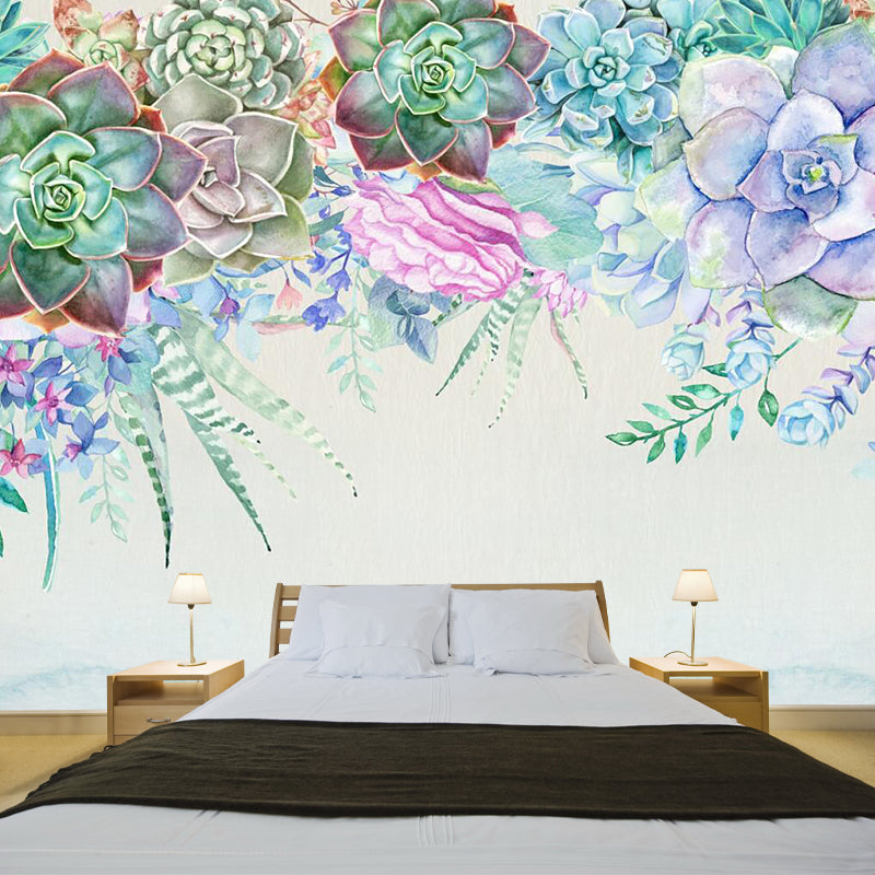 Succulent Plants Mural Wallpaper in Blue and Green, Contemporary Wall Art for Living Room Clearhalo 'Wall Decor' 'Wall Mural' 1186026