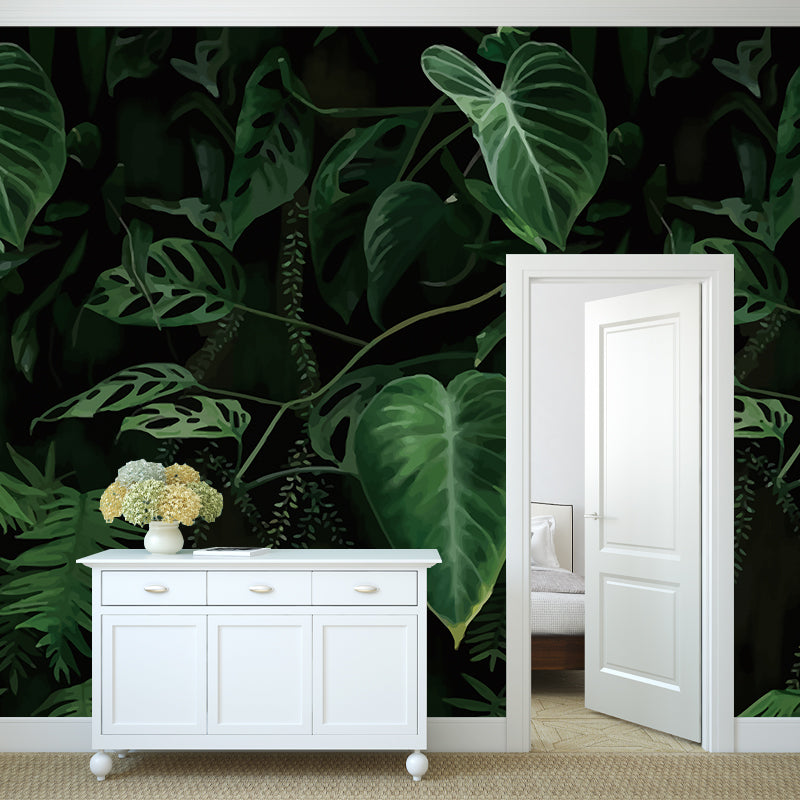 Tropical Elephant Ear Plant Murals Decal Green Leaves Wall Covering for Home Gallery Clearhalo 'Wall Decor' 'Wall Mural' 1186086