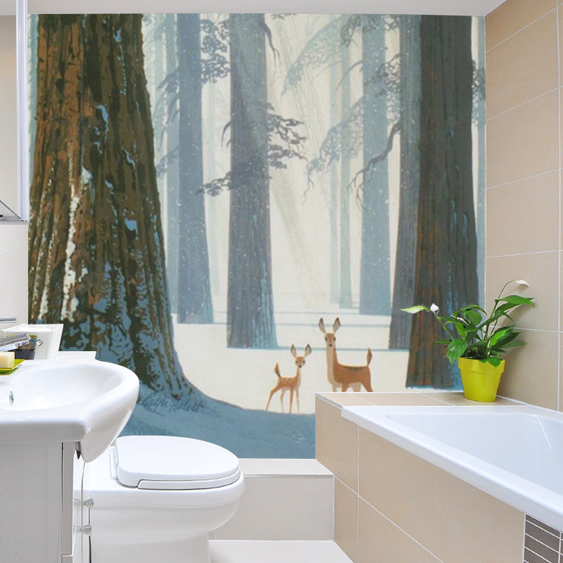 Waterproof Wall Murals Nordic Non-Woven Wall Covering with Deer in Winter Forest Pattern Clearhalo 'Wall Decor' 'Wall Mural' 1186161