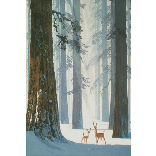 Waterproof Wall Murals Nordic Non-Woven Wall Covering with Deer in Winter Forest Pattern Clearhalo 'Wall Decor' 'Wall Mural' 1186162