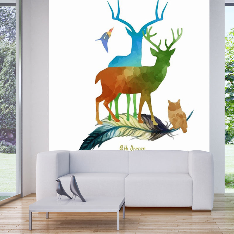 Aesthetics Deer Wall Decal Mural Red-Blue-Green Stain Resistant Wall Art for Bedroom Red-Blue-Green Clearhalo 'Wall Decor' 'Wall Mural' 1186219