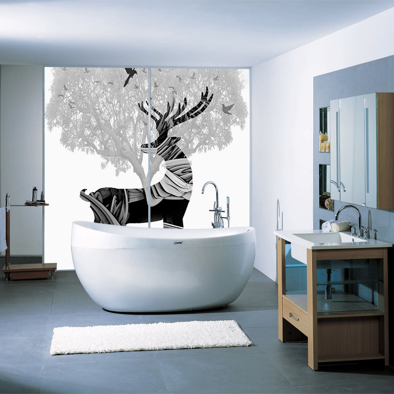 Black-White Artistic Mural Decal Full Size Deer and Tree Pattern Wall Covering for Bedroom Clearhalo 'Wall Decor' 'Wall Mural' 1186276