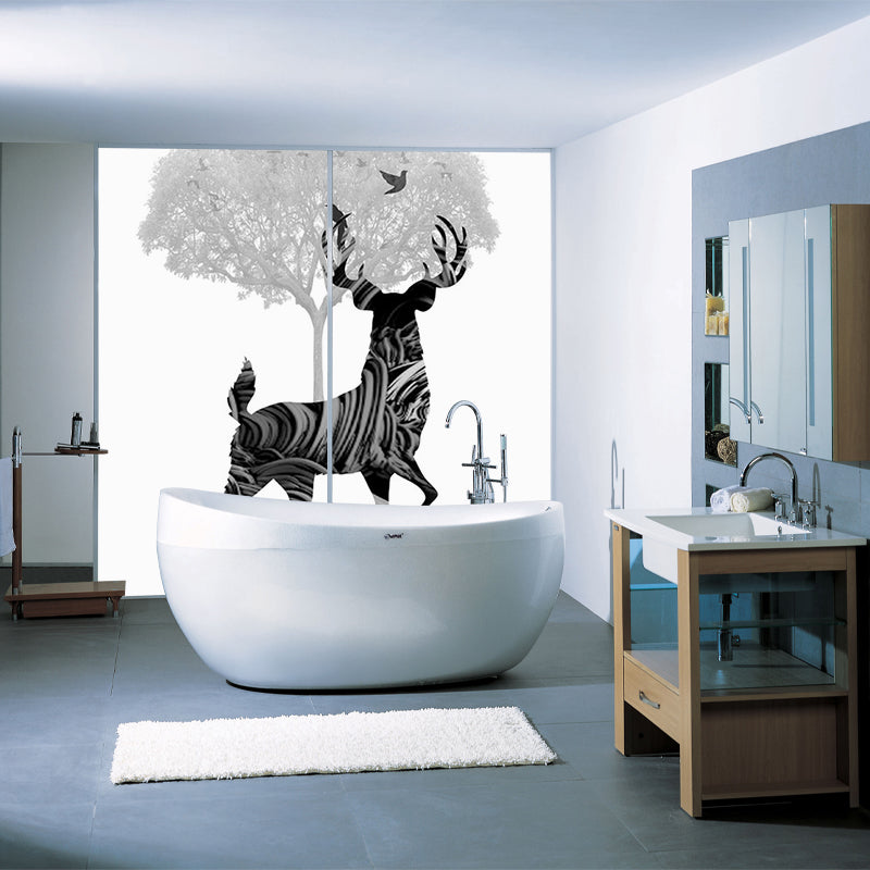 Black-White Artistic Mural Decal Full Size Deer and Tree Pattern Wall Covering for Bedroom Clearhalo 'Wall Decor' 'Wall Mural' 1186281