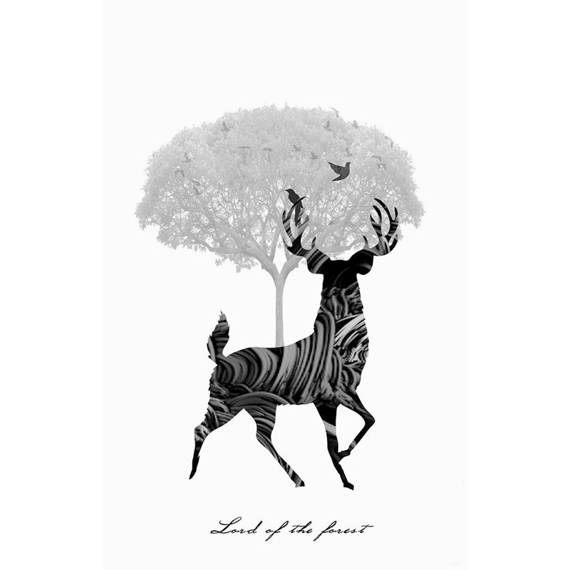 Black-White Artistic Mural Decal Full Size Deer and Tree Pattern Wall Covering for Bedroom Clearhalo 'Wall Decor' 'Wall Mural' 1186282