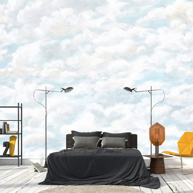 Whole Clouds Patterned Wall Mural Sky Blue-White Non-Woven Wall Covering, Water Resistant, Custom Made Clearhalo 'Wall Decor' 'Wall Mural' 1186391