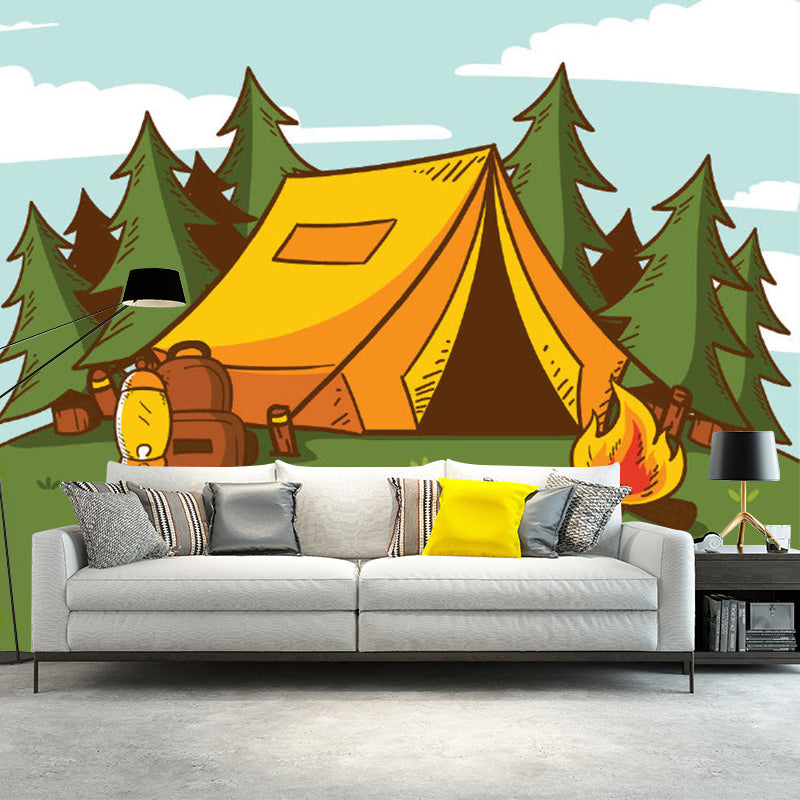 Yellow and Green Kids Murals Full Size Tent with Tree Wall Covering for Child Bedroom Yellow-Green Clearhalo 'Wall Decor' 'Wall Mural' 1186404