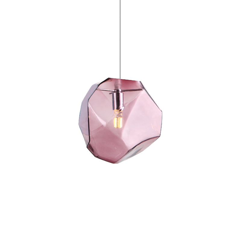 Faceted Grey/Orange/Purple Glass Pendant Lighting Contemporary 1 Light Dining Room Led Hanging Lamp Fixture Clearhalo 'Ceiling Lights' 'Glass shade' 'Glass' 'Modern Pendants' 'Modern' 'Pendant Lights' 'Pendants' Lighting' 118643