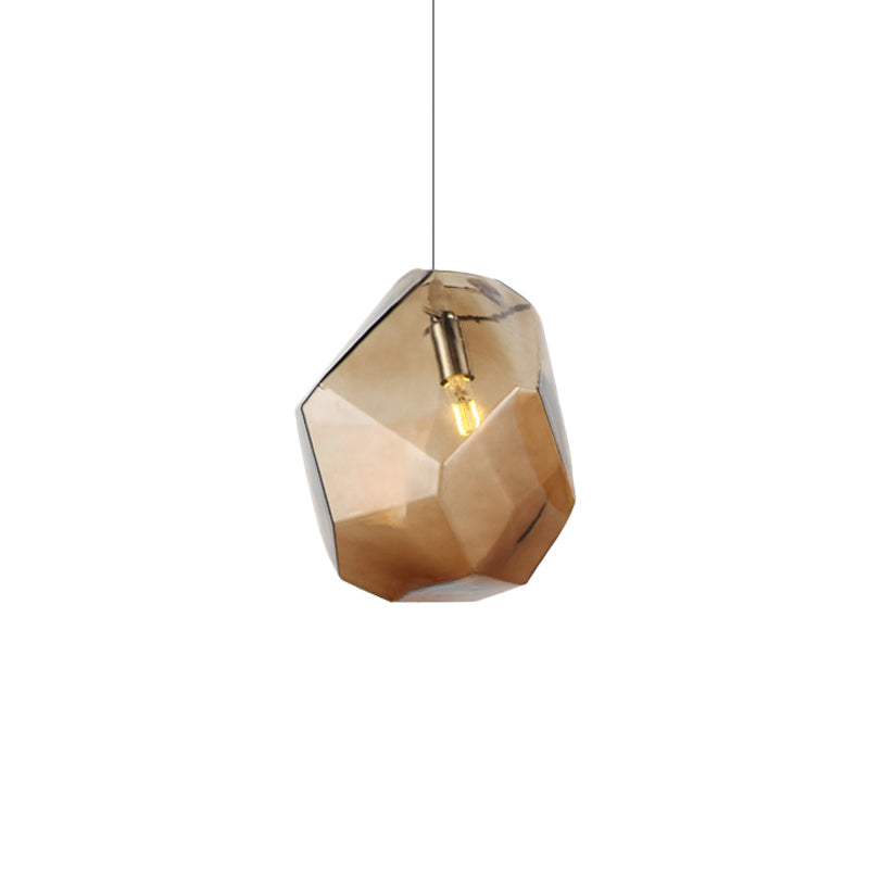 Faceted Grey/Orange/Purple Glass Pendant Lighting Contemporary 1 Light Dining Room Led Hanging Lamp Fixture Clearhalo 'Ceiling Lights' 'Glass shade' 'Glass' 'Modern Pendants' 'Modern' 'Pendant Lights' 'Pendants' Lighting' 118644