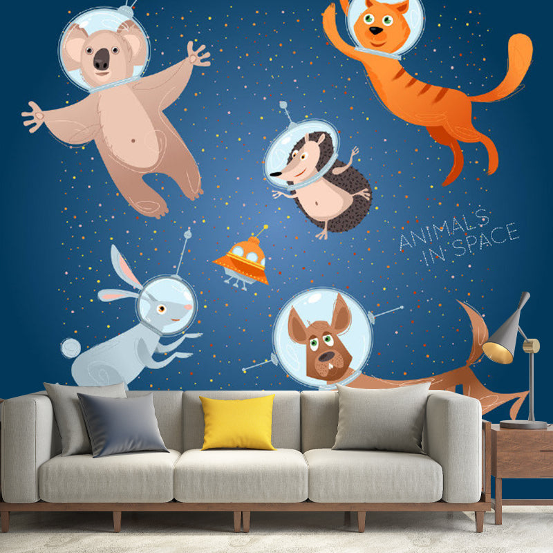 Animals in Space Murals Decal Childrens Art Waterproof Baby Bedroom Wall Decor, Full Size Clearhalo 'Wall Decor' 'Wall Mural' 1186445