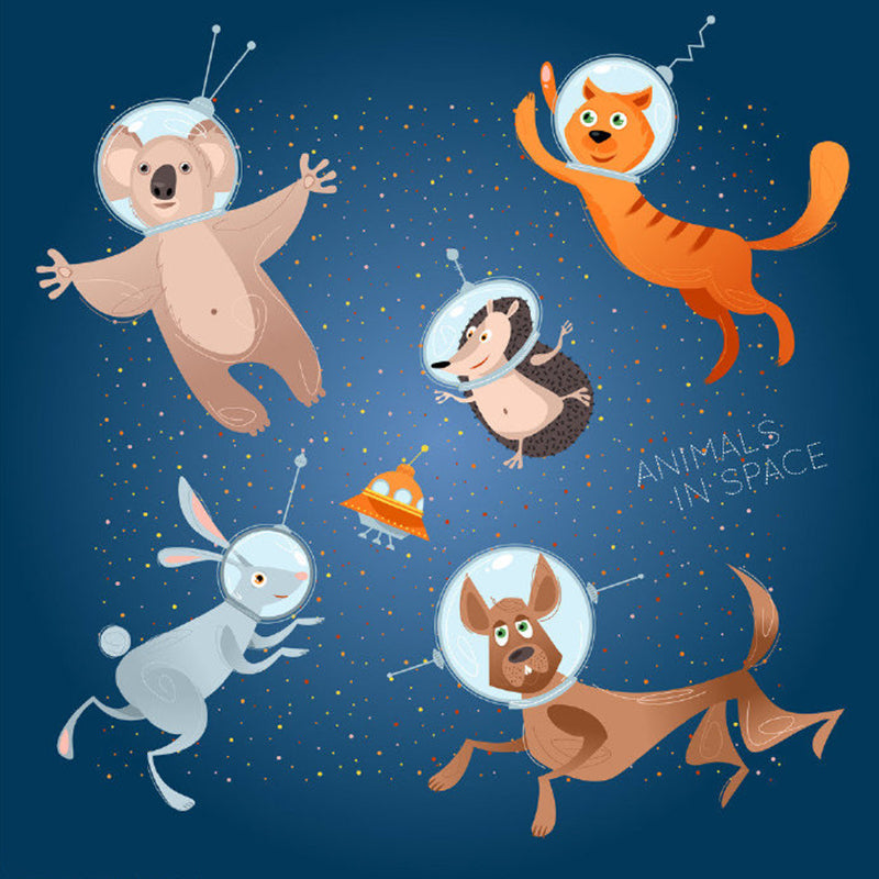 Animals in Space Murals Decal Childrens Art Waterproof Baby Bedroom Wall Decor, Full Size Clearhalo 'Wall Decor' 'Wall Mural' 1186447