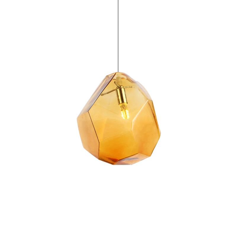 Faceted Grey/Orange/Purple Glass Pendant Lighting Contemporary 1 Light Dining Room Led Hanging Lamp Fixture Clearhalo 'Ceiling Lights' 'Glass shade' 'Glass' 'Modern Pendants' 'Modern' 'Pendant Lights' 'Pendants' Lighting' 118645