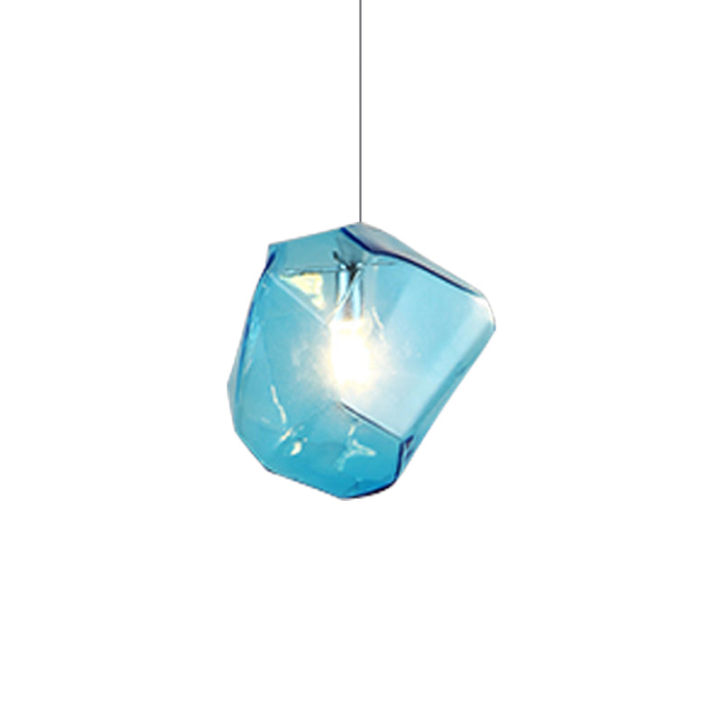 Faceted Grey/Orange/Purple Glass Pendant Lighting Contemporary 1 Light Dining Room Led Hanging Lamp Fixture Clearhalo 'Ceiling Lights' 'Glass shade' 'Glass' 'Modern Pendants' 'Modern' 'Pendant Lights' 'Pendants' Lighting' 118646