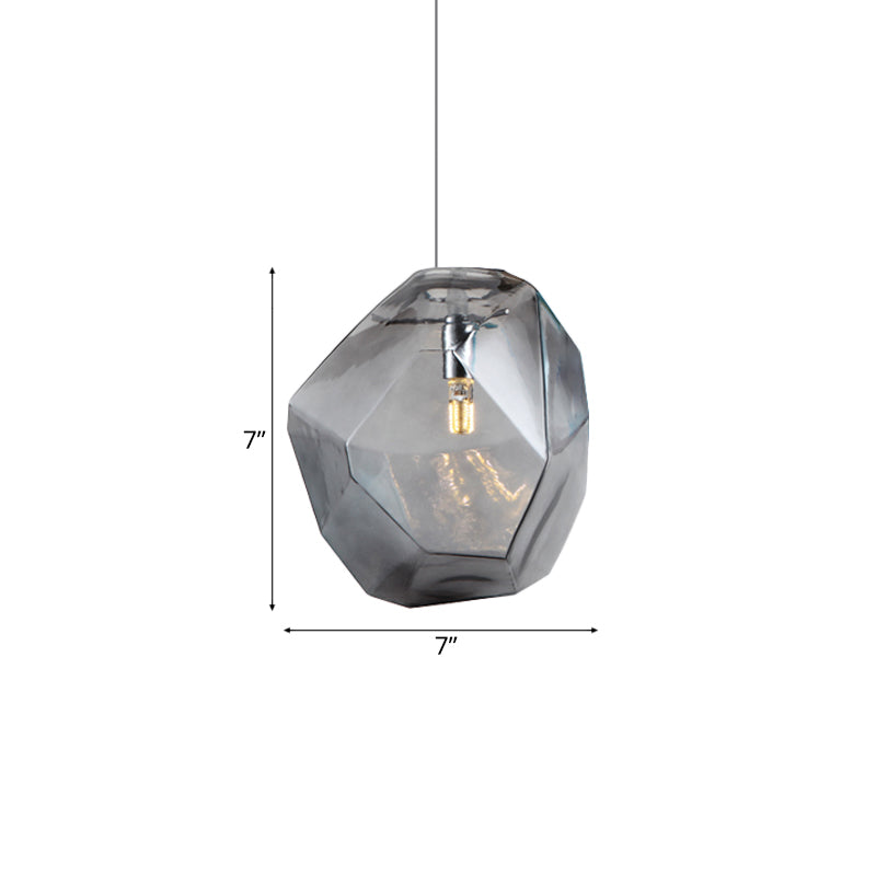 Faceted Grey/Orange/Purple Glass Pendant Lighting Contemporary 1 Light Dining Room Led Hanging Lamp Fixture Clearhalo 'Ceiling Lights' 'Glass shade' 'Glass' 'Modern Pendants' 'Modern' 'Pendant Lights' 'Pendants' Lighting' 118648