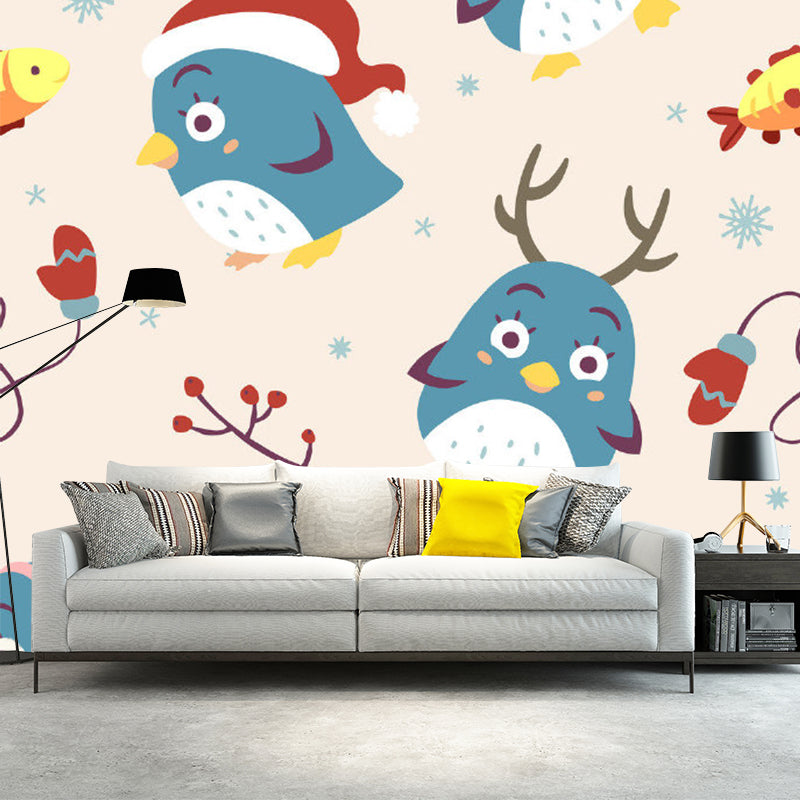 Blue and Yellow Animals Murals Wallpaper for Home Decor Cartoon Baby Room Wall Covering Yellow-Blue Clearhalo 'Wall Decor' 'Wall Mural' 1186499