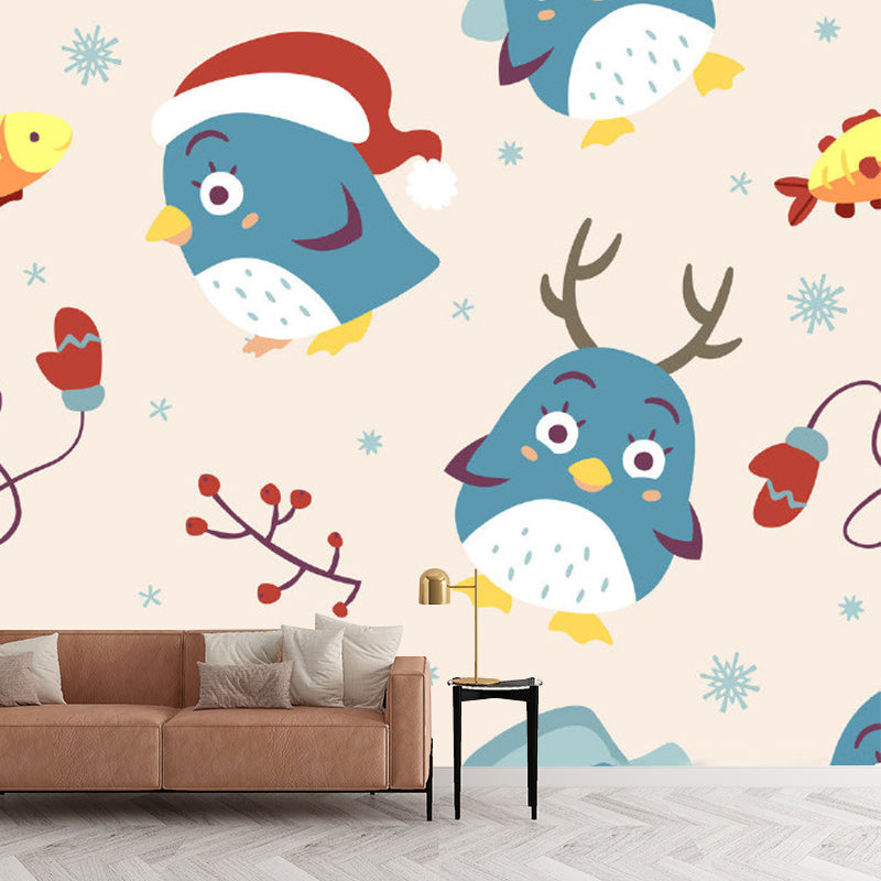 Blue and Yellow Animals Murals Wallpaper for Home Decor Cartoon Baby Room Wall Covering Clearhalo 'Wall Decor' 'Wall Mural' 1186501