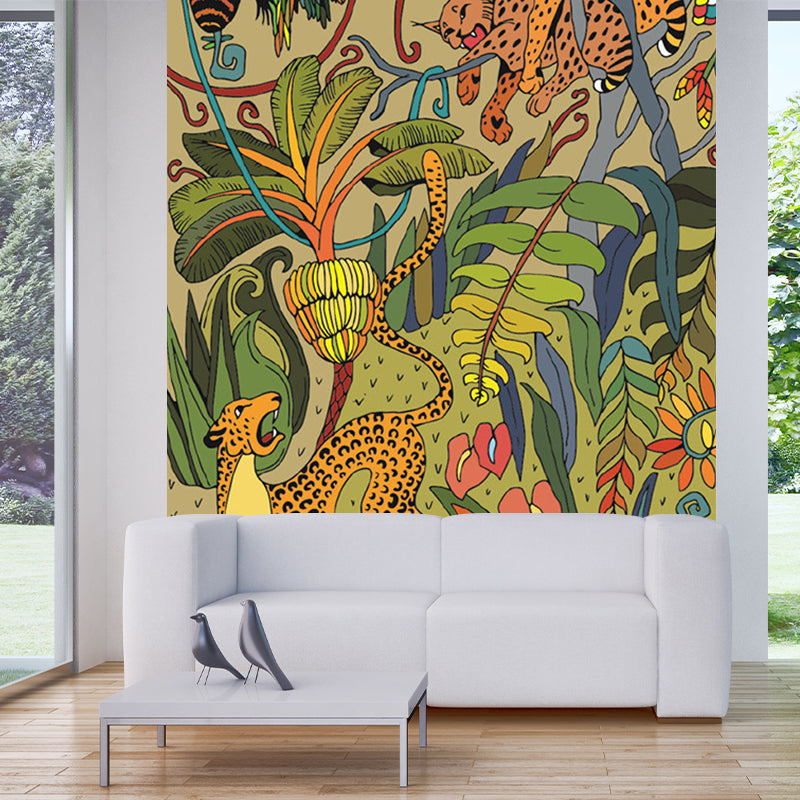 Tropical Cheetah Wall Murals for Decoration, Personalised Size Wall Covering in Brown Brown Clearhalo 'Wall Decor' 'Wall Mural' 1186564