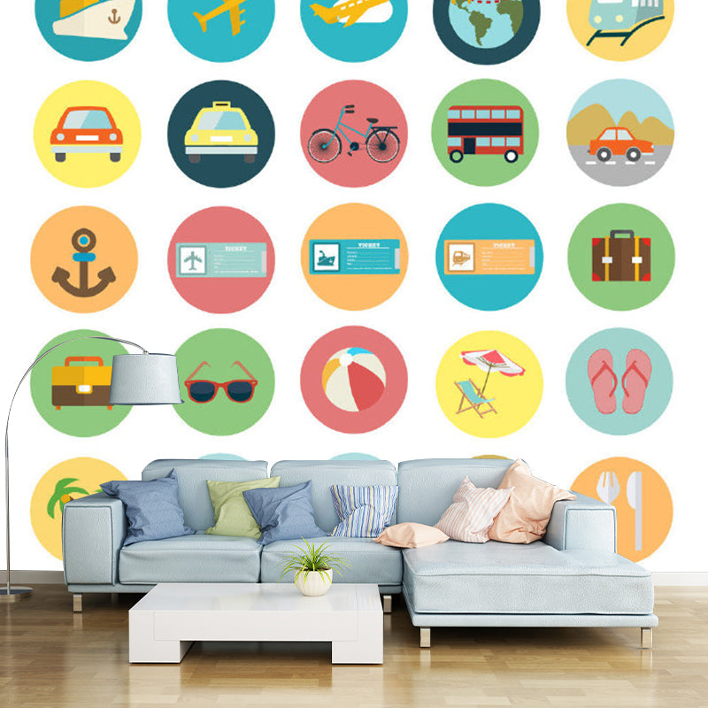 Transportation Wallpaper Murals Cartoon Moisture Resistant Kids Room Wall Decor, Personalised Size Pink-Blue-Yellow-Red-Green Clearhalo 'Wall Decor' 'Wall Mural' 1186680