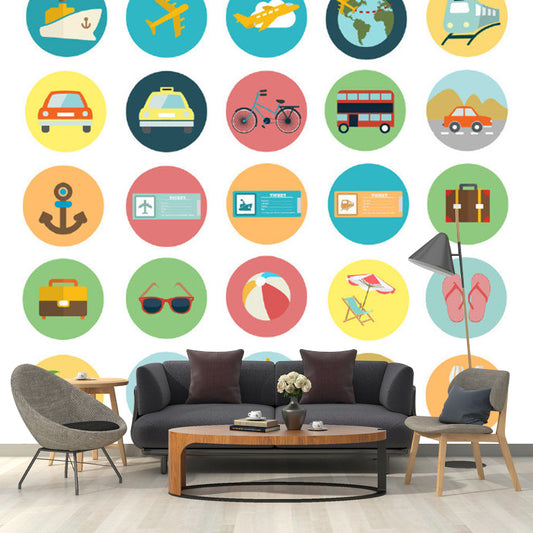 Transportation Wallpaper Murals Cartoon Moisture Resistant Kids Room Wall Decor, Personalised Size Clearhalo 'Wall Decor' 'Wall Mural' 1186681