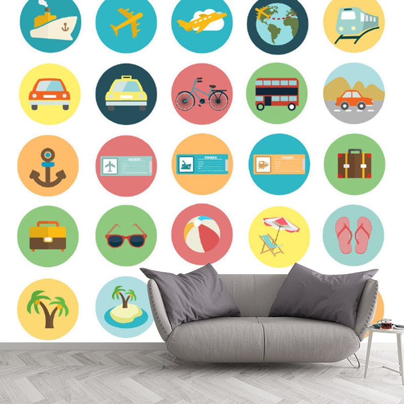 Transportation Wallpaper Murals Cartoon Moisture Resistant Kids Room Wall Decor, Personalised Size Clearhalo 'Wall Decor' 'Wall Mural' 1186682