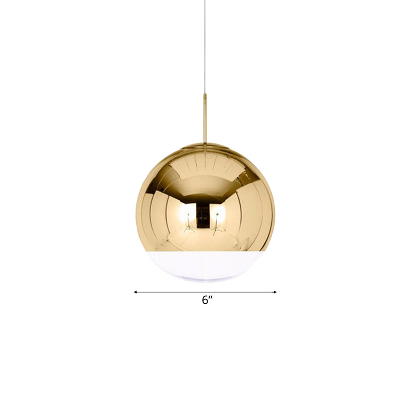 Globe Pendant Ceiling Light Simplicity Metal 1 Light Chrome/Gold Hanging Ceiling Light, 6"/8"/10"W Clearhalo 'Ceiling Lights' 'Glass shade' 'Glass' 'Modern Pendants' 'Modern' 'Pendant Lights' 'Pendants' Lighting' 118670