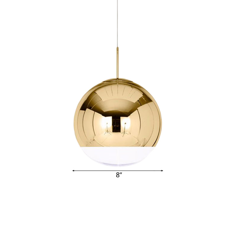 Globe Pendant Ceiling Light Simplicity Metal 1 Light Chrome/Gold Hanging Ceiling Light, 6"/8"/10"W Clearhalo 'Ceiling Lights' 'Glass shade' 'Glass' 'Modern Pendants' 'Modern' 'Pendant Lights' 'Pendants' Lighting' 118671