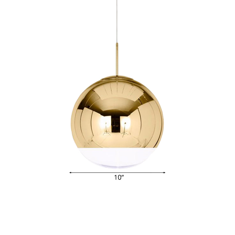 Globe Pendant Ceiling Light Simplicity Metal 1 Light Chrome/Gold Hanging Ceiling Light, 6"/8"/10"W Clearhalo 'Ceiling Lights' 'Glass shade' 'Glass' 'Modern Pendants' 'Modern' 'Pendant Lights' 'Pendants' Lighting' 118672