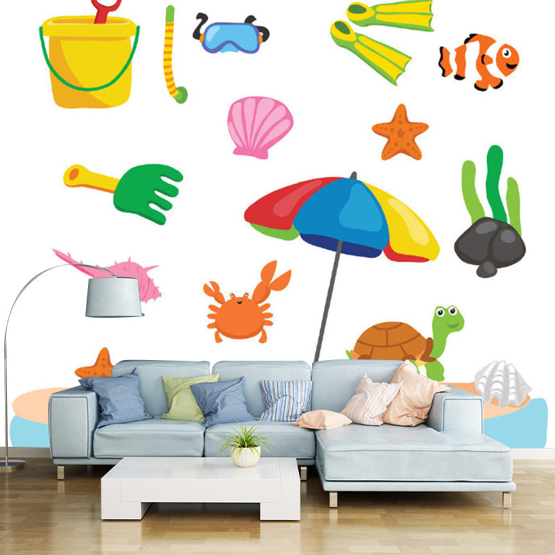 Beach Elements Mural Decal Cartoon Waterproof Kids Bedroom Wall Decor, Made to Measure Clearhalo 'Wall Decor' 'Wall Mural' 1186736